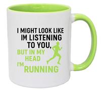 Super Lemon Tasse à café humoristique avec inscription « In My Head I'm Running » - Blanc/vert citron