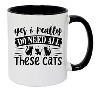 Super Lemon Tasse à café humoristique en céramique blanche avec poignée noire, inscription « I Really Do Need All These Cats »