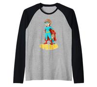 Super Mama Hero Mom with Child Cartoon Superhero Manche Raglan