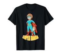 Super Mama Hero Mom with Child Cartoon Superhero T-Shirt