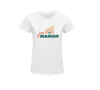 Super Maman Arc-en-Ciel sur la Face du T-Shirt - Confort et Style pour Les Mamans au Top (FR/ES, Alpha/Lettres, M, Taille Normale, Taille Normale, Blanc)