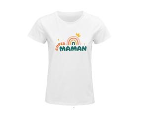 Super Maman Arc-en-Ciel sur la Face du T-Shirt - Confort et Style pour Les Mamans au Top (FR/ES, Alpha/Lettres, 3TG, Taille Normale, Taille Normale, Blanc)