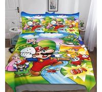 Super Mario 3 Pièces Ensemble Housse De Couette Literie Couette Cartoon Movie Housse De Couette, Ultra Doux Microfibre Hypoallergénique Housses De Couettes avec Fermeture Éclair Double（200x200cm）
