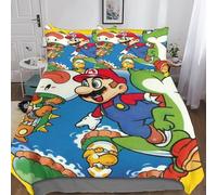 Super Mario 3D Parure De Lit Parure De Lit en Microfibre De Cartoon Movie Housses De Couette Hypoallergénique 3 Pcs Ensemble De Housse De Couette avec Fermeture À Glissière Adultes Double（200x200cm）