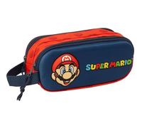Super Mario 3D - Trousse Double 3D, Trousse pour Enfant, idéale pour Les Enfants d'âge Scolaire, Confortable et Polyvalente, qualité et résistance, 21 x 6 x 8 cm, Bleu Marine/Rouge, M, Décontracté