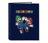 SUPER MARIO BROS Classeur à 4 anneaux pour enfants de différents âges, confortable et polyvalent, qualité et résistance, 26,5 x 33 cm, bleu marine, bleu marine, Estándar, décontracté
