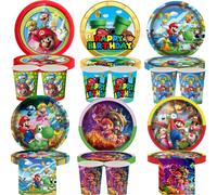 Super Mario Bros décoration d'anniversaire vaisselle jetable nappe tasse assiette serviette pièce de monnaie jeu bébé douche enfants fête fournitures sticker-50pcs