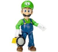 Super Mario Bros Movie - Figurine Luigi - Lampe Accessoire - Yeux Brillants - Licence Officielle - Figurine de 13 cm Articulée Et Présentoir Fenêtré - pour Collectionneurs Et Enfants Dès 3 Ans