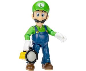 Super Mario Bros Movie - Figurine Luigi - Lampe Accessoire - Yeux Brillants - Licence Officielle - Figurine de 13 cm Articulée Et Présentoir Fenêtré - pour Collectionneurs Et Enfants Dès 3 Ans
