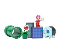Super Mario Bros Wonder Diorama Playset & Set de figurines articulées, sous licence officielle, comprend des figurines Bubble Mario 2.5", Bulrush & Pirahna Plant, interactif, pour 3+