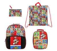 Super Mario Brothers Ensemble sac à dos et boîte à déjeuner 5 pièces Personnages Super Mario, taille unique, art déco