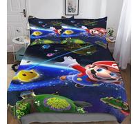 Super Mario Ensemble De Literie Imprimé 3D Cartoon Housse De Couette Enfants Lits en Housses De Couette Microfibre Ensemble Couette Sets avec Taie d'oreiller King（220x240cm）