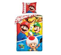 Halantex Ensemble de Housse de Couette Simple et Taie d'oreiller du Film Nintendo Super Mario Bros Gang - Coton 100% et Housse de Couette réversible pour Enfants, Filles et garçons