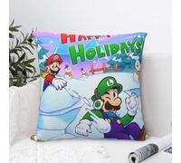 Super Mario Happy Holidays Housse de coussin douce Design Taie d'oreiller tendance pour canapé Décoration de la maison