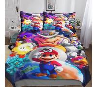 Super Mario Housse De Couette 3D Impression Parure De Lit Enfant Cartoon Movie Housse De Couette Et Taie d'oreiller Literie Enfant Garçon Fille Housses De Couettes King（220x240cm）