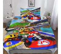 Super Mario Housse De Couette 3D Impression Parure De Lit Enfant Cartoon Movie Housse De Couette Et Taie d'oreiller Literie Enfant Garçon Fille Housses De Couettes Single（135x200cm）