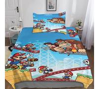 Super Mario Housse De Couette 3D Impression Parure De Lit Enfant Housse De Couette Et Taie d'oreiller Literie Enfant Garçon Fille Cartoon Movie Housses De Couettes Single（135x200cm）
