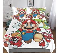 Super Mario Housse De Couette 3D Parure De Lit, Jeux Housse De Couette Microfibre avec Fermeture À Glissière Et Taies d'oreiller 3 Pièces Housses De Couettes Double（200x200cm）