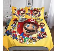 Super Mario Housse De Couette avec Taies d'oreiller Parure De Lit Adult avec Fermeture Éclair Parure 3 Pièces Cartoon Movie Housses De Couettes Microfibre avec Fermeture Éclair King（220x240cm）