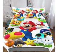 Super Mario Housse De Couette Parure De Lit, 3D Jeux Housses De Couette Imprimé Microfibre Ensemble De Literie Housse De Couettes avec Taies D'oreillers King（220x240cm）
