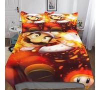 Super Mario Housse De Couette Parure De Lit avec Fermeture Éclair 3 Pièces Cartoon Movie Housses De Couette avec Taies d'oreiller Microfibre Housses De Couettes King（220x240cm）