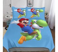 Super Mario Housse De Couette Parure De Lit Microfibre Motif 3 Pièces 3D Jeux Housses De Couettes avec Fermeture Éclair Taies d'oreiller King（220x240cm）