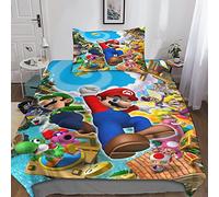 Super Mario Housse De Couettes Imprimée 3D 2 Pièces Cartoon Movie Housse De Couette en Microfibre Couette Sets Fermeture Éclair Cachée pour Garçons Et Filles Single（135x200cm）