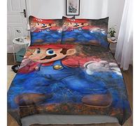 Super Mario Housse De Couettes Parure De Lit 3 Pièces Microfibre Ensemble De Literie avec Cartoon Movie Housses De Couettes Taies D'oreillers avec Fermeture Éclair Double（200x200cm）