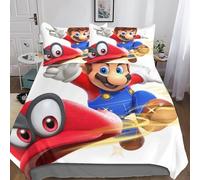 Super Mario Housses De Couette Parure De Lit en Feuilles De Cartoon Movie Housse De Couette Et Taie d'oreiller 3D, Housse De Couettes Microfibre pour Garçons Et Filles Double（200x200cm）