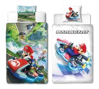 Super Mario Kart Parure de lit pour enfant Combo - 135 x 200 cm + 80 x 80 cm - 100 % coton renforcé - Parure de lit avec motifs de Mario, Bowser & Co. - Course - Fermeture éclair - Taille allemande