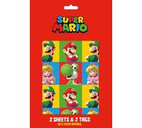 Super Mario Lot de 2 feuilles de papier cadeau d'anniversaire et 2 étiquettes