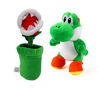 Super Mario Lot de 2 jouets en peluche doux en forme de fleur 26 cm et Yoshi 20 cm