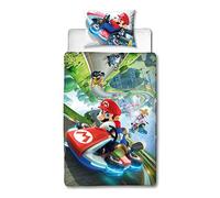Super Mario Nintendo Kart Housse de Couette réversible Double Face avec taie d'oreiller Assortie, Polycoton Polyester 50% Coton, Multicolore, Simple
