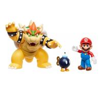 Super Mario Nintendo Mario contre Bowser : bataille de lave - Playset 7" / 18 cm, sous licence officielle, figurines articulées Bowser, Mario et Bob-omb. Parfait pour les enfants dès 3 ans.
