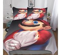 Super Mario Parure De Lit 3D Housse De Couette pour Garçon Et Adolescent Cartoon Movie Housse De Couette Housses De Couettes Microfibre 3 Pièces avec Fermeture Éclair Double（200x200cm）