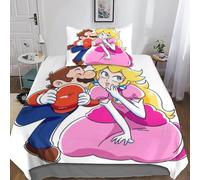 Super Mario Parure De Lit De en Microfibre avec Housse De Couette Et Taie d'oreiller,Impression Numérique 3D Cartoon Movie Housses De Couette, Lavable en Machine, Housse De Couettes Single（135x200cm）