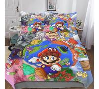 Super Mario Parure De Lit De en Microfibre avec Housse De Couette Et Taie d'oreiller,Impression Numérique 3D Cartoon Movie Housses De Couette, Lavable en Machine, Housse De Couettes Double（200x200cm）