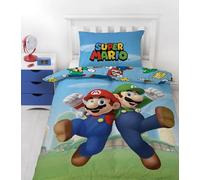 Super Mario Parure de Lit Enfant, Housse de Couette 140x200 cm avec Taie d'oreiller 63x63 cm, Microfibre de Polyester, Thème Mario et Luigi, Certifié Oeko-Tex