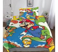 Super Mario Parure De Lit pour Impression 3D Imprimé Cartoon Movie Housse De Couette Parure De Lit pour Garçons Et Filles Fermeture Éclair Cachée Couette Sets Single（135x200cm）