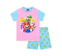 SUPER MARIO Pyjama Court pour Filles Ensemble de Pyjama à Manches Courtes pour Enfants 6-7 Ans Rose et Bleu
