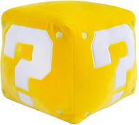 Club Mocchi Mocchi Tomy - Peluche Nintendo Super Mario Bloc Point d'interrogation Mega 38 cm - Jouets Doux Super Mario à Collectionner - Jouets héros sous Licence Officielle - Jouets Enfants 3+ Ans