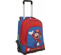 Super Mario - Sac à dos scolaire à roulettes officiel Super Mario, poignée réglable, chariot amovible, bretelles rembourrées et réglables, compartiment principal, poche avant, fermetures à glissière