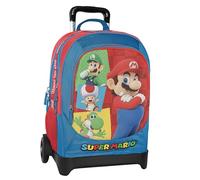 Super Mario - Sac à dos scolaire trolley officiel Super Mario, structure chariot amovible, roues remplaçables, poignée réglable, 2 compartiments principaux, poche avant, bretelles rembourrées, 34 x 52