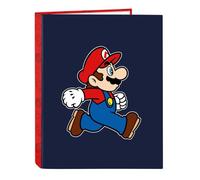 SUPER MARIO TRICK - Classeur avec feuilles 4 anneaux, idéal pour enfants de différents âges, confortable et polyvalent, qualité et résistance, 26,5 x 33 cm, Bleu foncé/rouge, M, Décontracté
