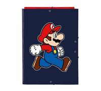 SUPER MARIO TRICK - Classeur Folio avec 3 rabats, idéal pour les enfants de différents âges, confortable et polyvalent, qualité et résistance, 26 x 36,5 cm, Bleu foncé/rouge, M, Décontracté
