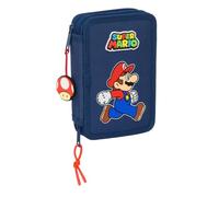 SUPER MARIO TRICK - Trousse scolaire pour enfant, avec 29 outils inclus, idéale pour les enfants de 5 à 14 ans, confortable et polyvalente, qualité et résistance, 12,5 x 4 x 19,5 cm, Bleu foncé /