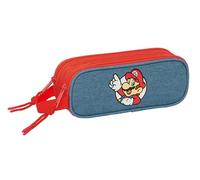 Super Mario Trousse double pour enfant, idéale pour les enfants d'âge scolaire, confortable et polyvalente, qualité et résistance, 21 x 6 x 8 cm