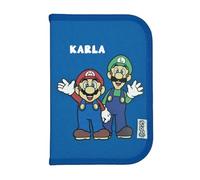Super Mario trousse pour garçon - Personnalisable avec nom - Remplie de stylos - Trousse d’école primaire (bleu roi), Taille unique