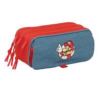 Super Mario Trousse triple grande trousse pour enfant, idéale pour les enfants d'âge scolaire, confortable et polyvalente, qualité et résistance, 21,5 x 8 x 10 cm