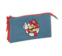 Super Mario - Trousse triple, trousse pour enfant, idéale pour les enfants d'âge scolaire, confortable et polyvalente, qualité et résistance, 22 x 3 x 12 cm